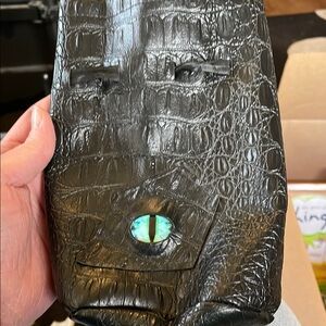 Reptile-Themed Black Leather Pouch